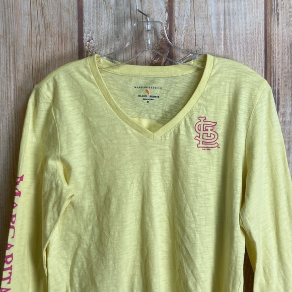 💵Margaritaville Yellow VNeck Long Sleeve Tee with Pink Accents Size Medium - Picture 3 of 9